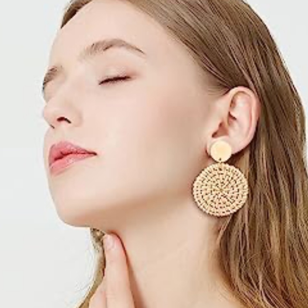 Natural Woven rattan straw raffia bold earrings